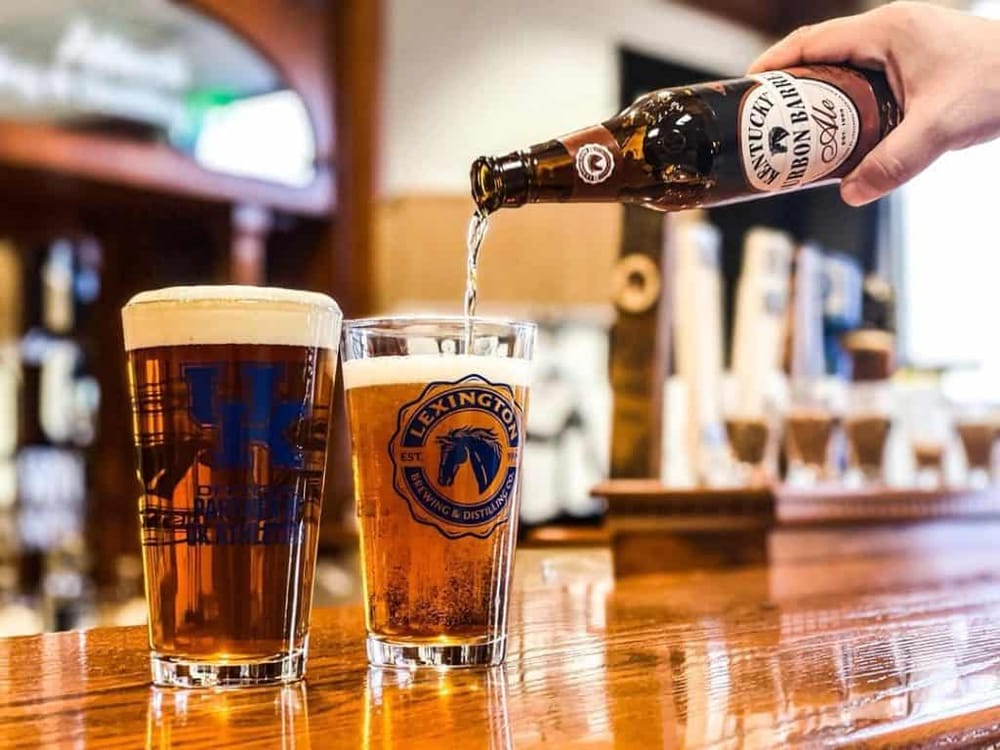 Cold craft beers pouring at Lexington brewery, perfect for beer lovers.