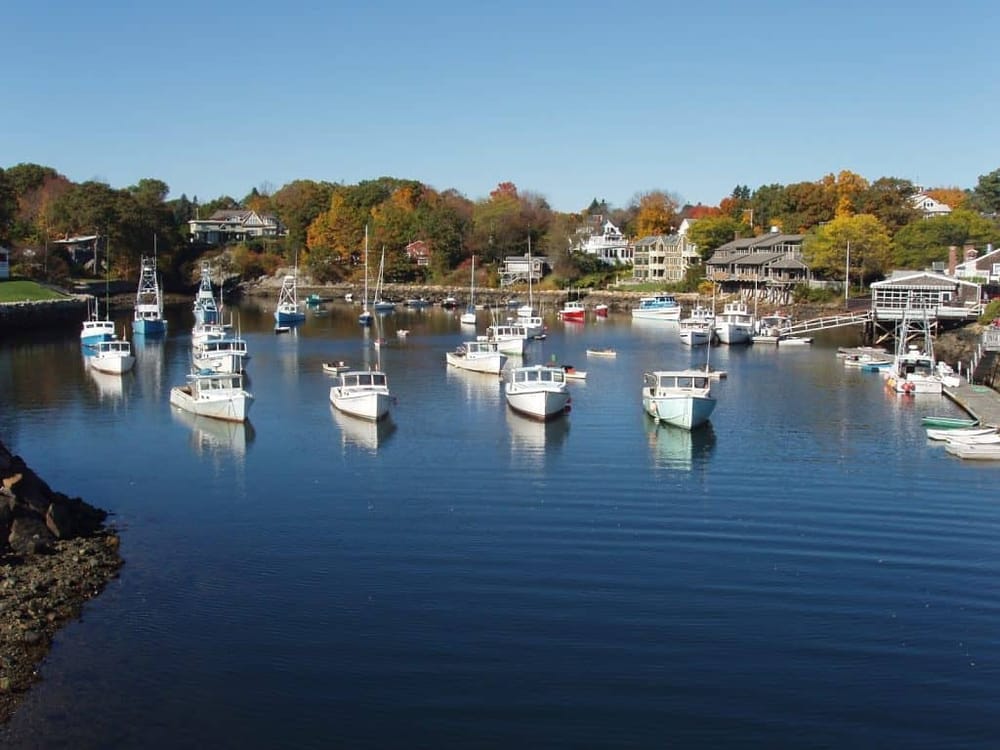 Serene harbor with sailboats and coastal homes, emphasizing navigation and marine travel services.