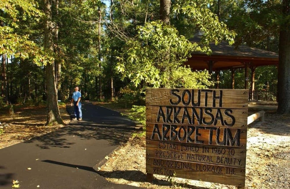 South Arkansas Arboretum, established in 1960, preserves natural beauty and native flora, offering scenic views and outdoor activities.