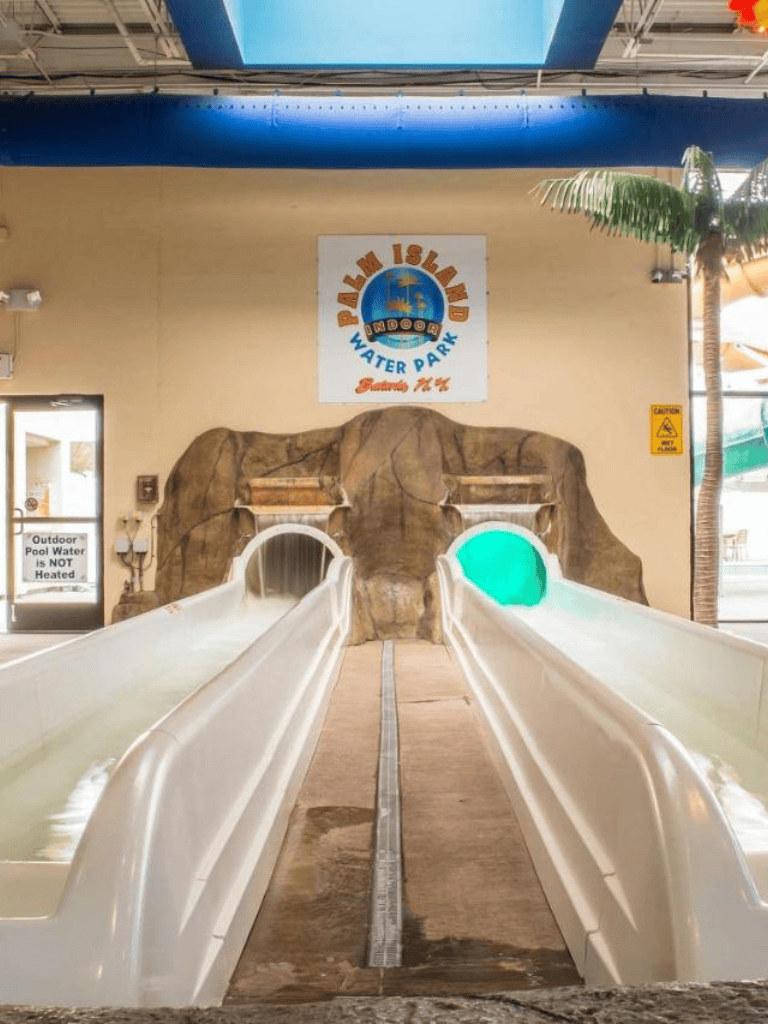 Water park indoor water slide at Palm Island.