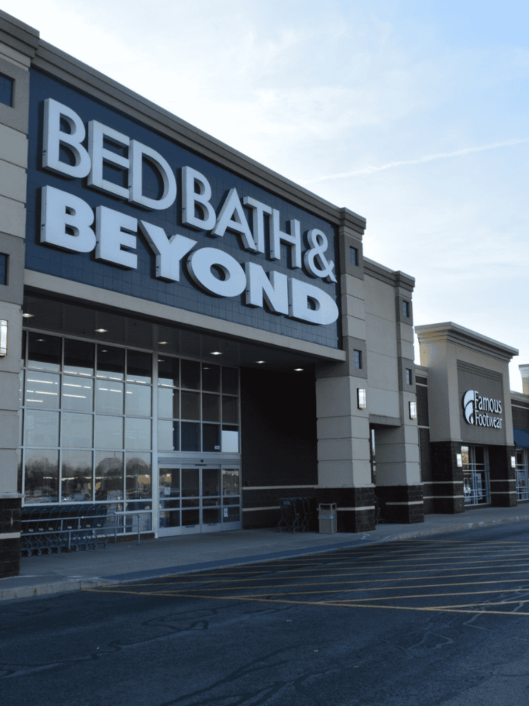 Bed Bath & Beyond store exterior, shopping mall entrance, retail retail store, mall shopping, home goods store.