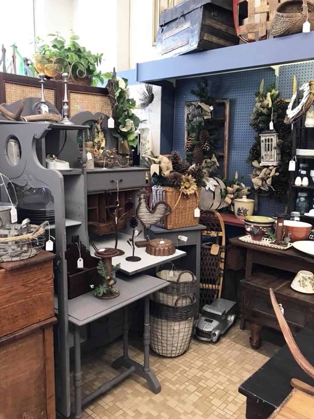 Vintage home decor and antique furniture store with rustic accents and decorative accessories.
