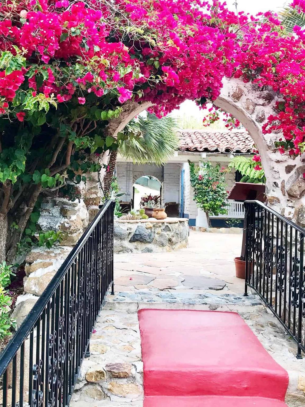 Colorful flower archway at a charming outdoor garden entrance for travel and destination inspiration.