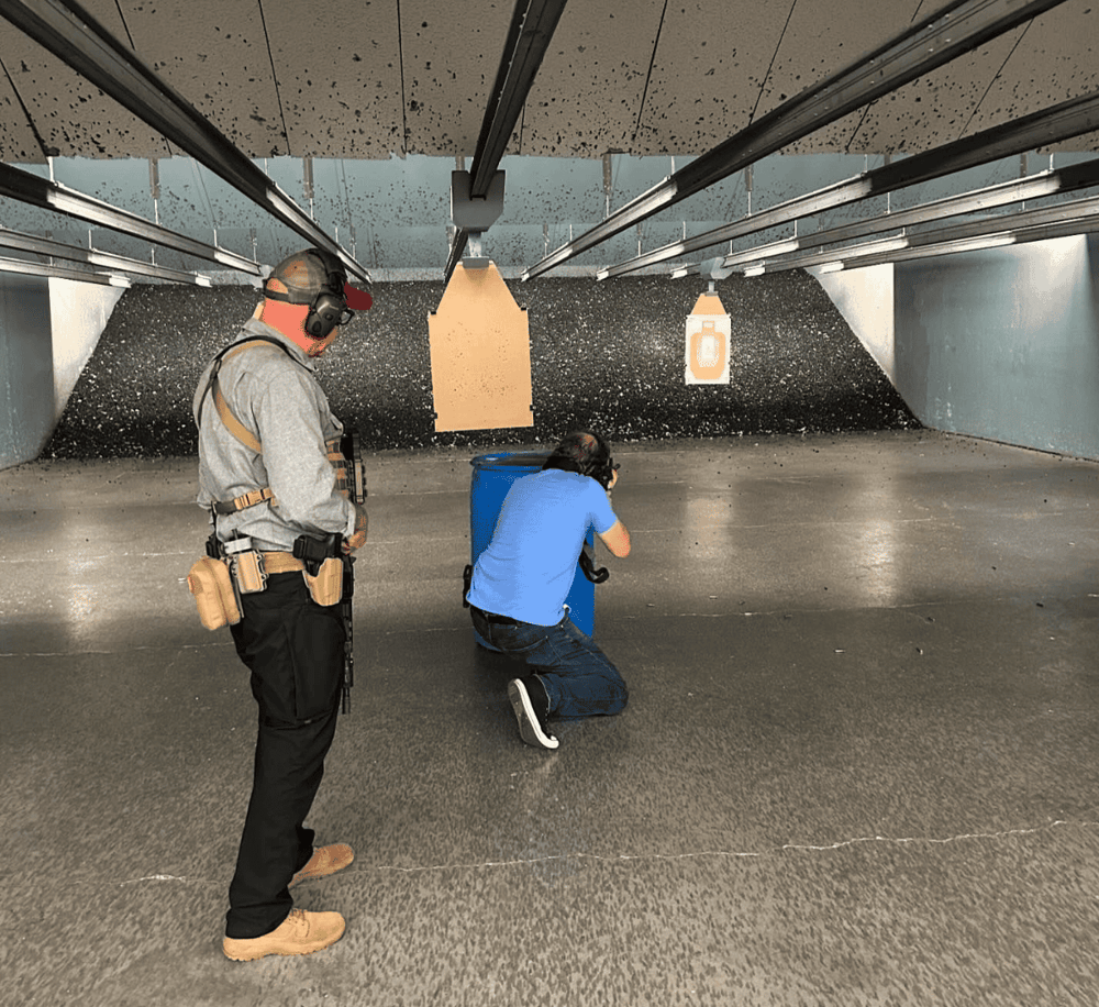 Target shooting training at indoor pistol range, law enforcement and security practice, firearm safety, shooting skills development.