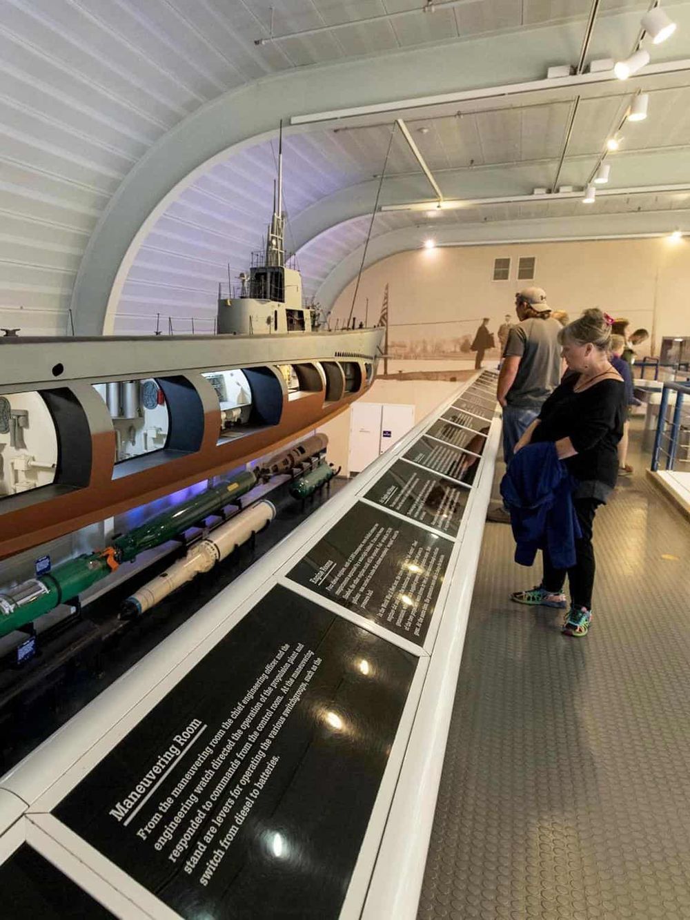 Submarine exhibit at the museum showcasing historic naval technology and underwater engineering.