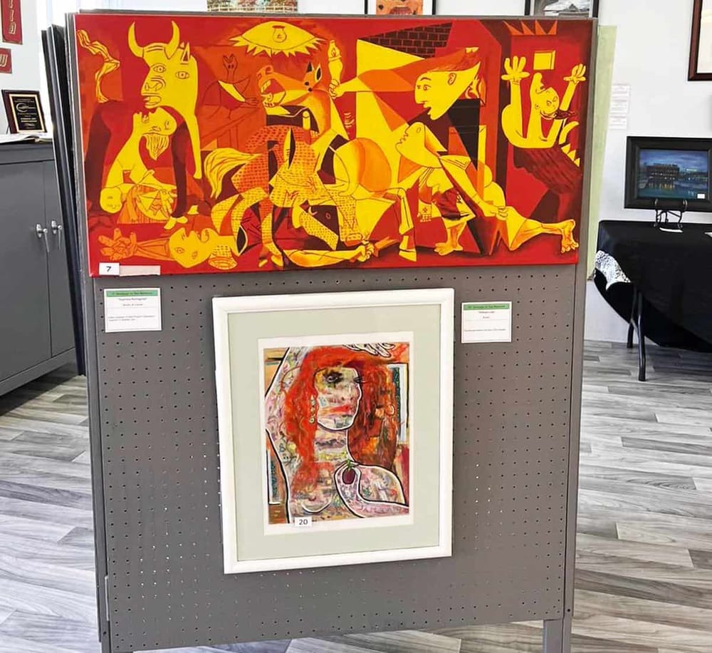 Vivid abstract artwork display at QuestForDirections art exhibition.