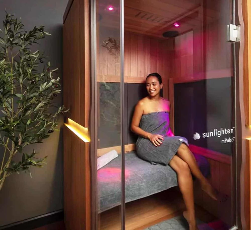 Relaxing infrared sauna therapy session at QuestForDirections wellness center.