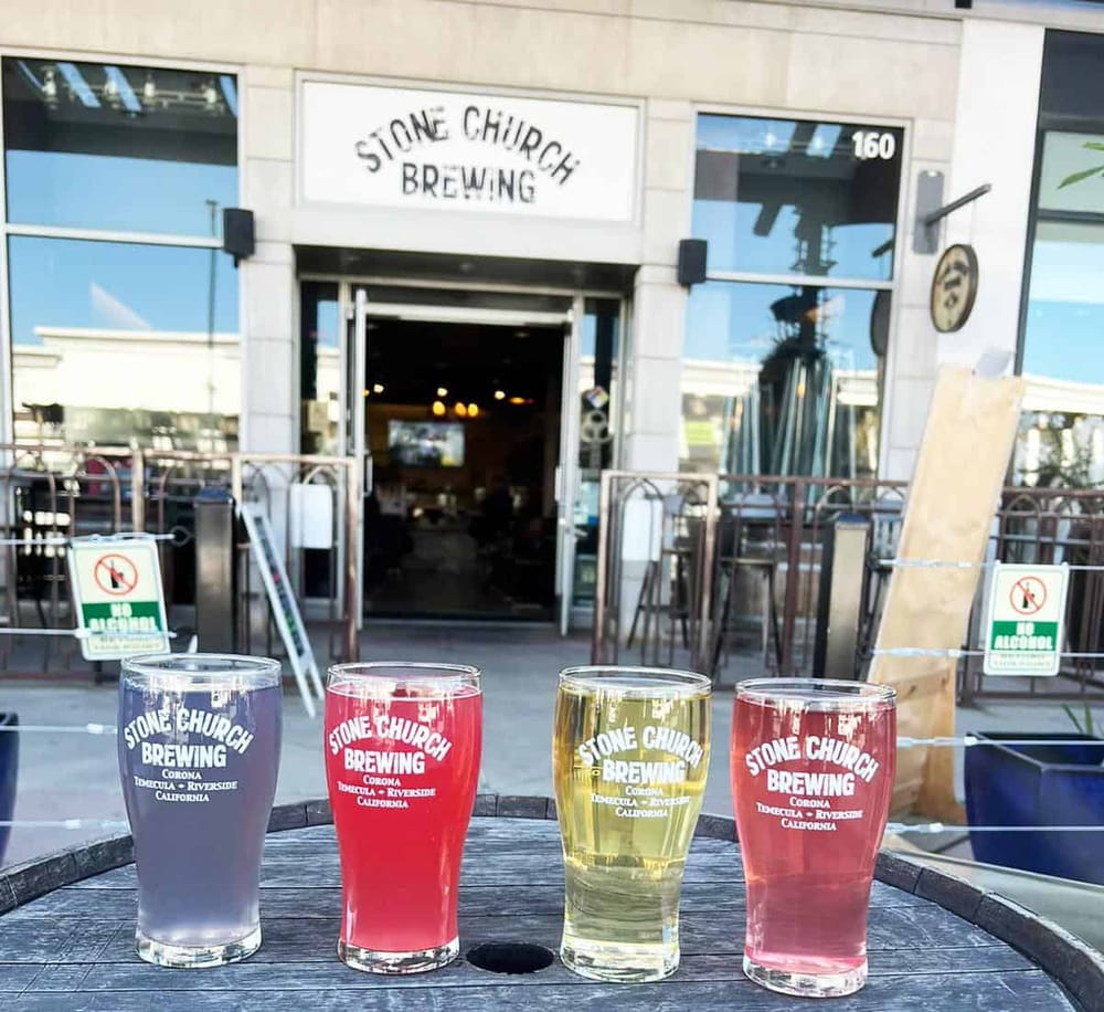 Colorful craft beers at Stone Church Brewing in Riverside, California. Perfect for beer lovers and craft beer enthusiasts.