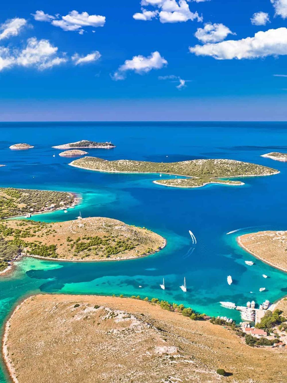 Stunning aerial view of scenic islands and turquoise waters, perfect for vacation and travel planning.