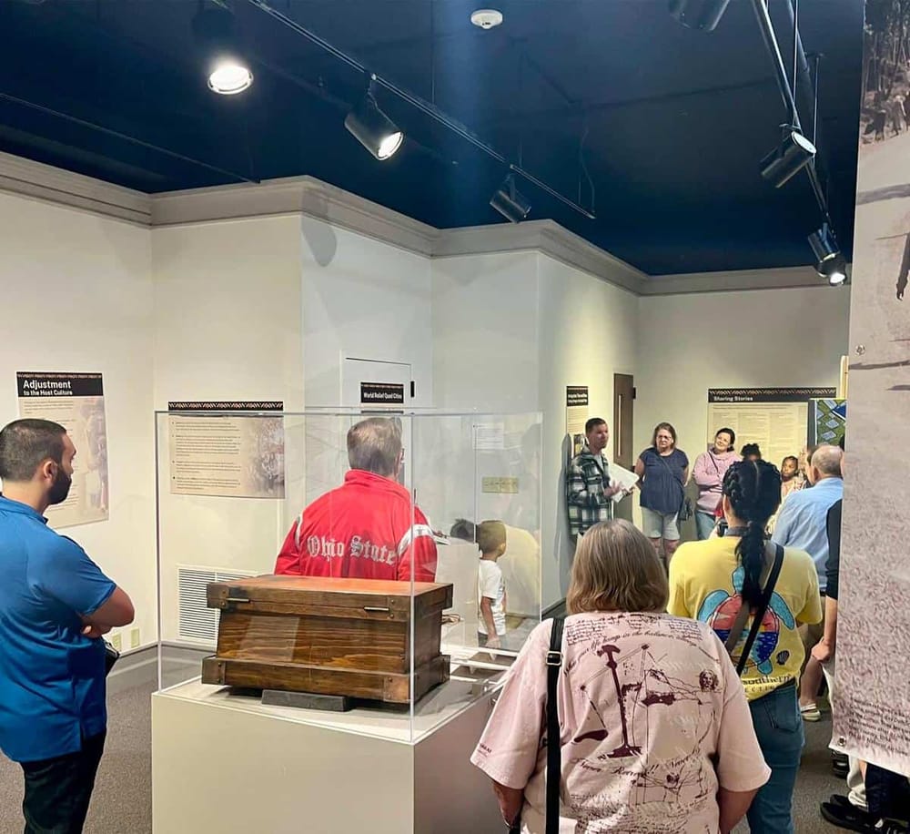 Ancient artifact exhibit at museum showcasing local history with guided tour and educational displays.