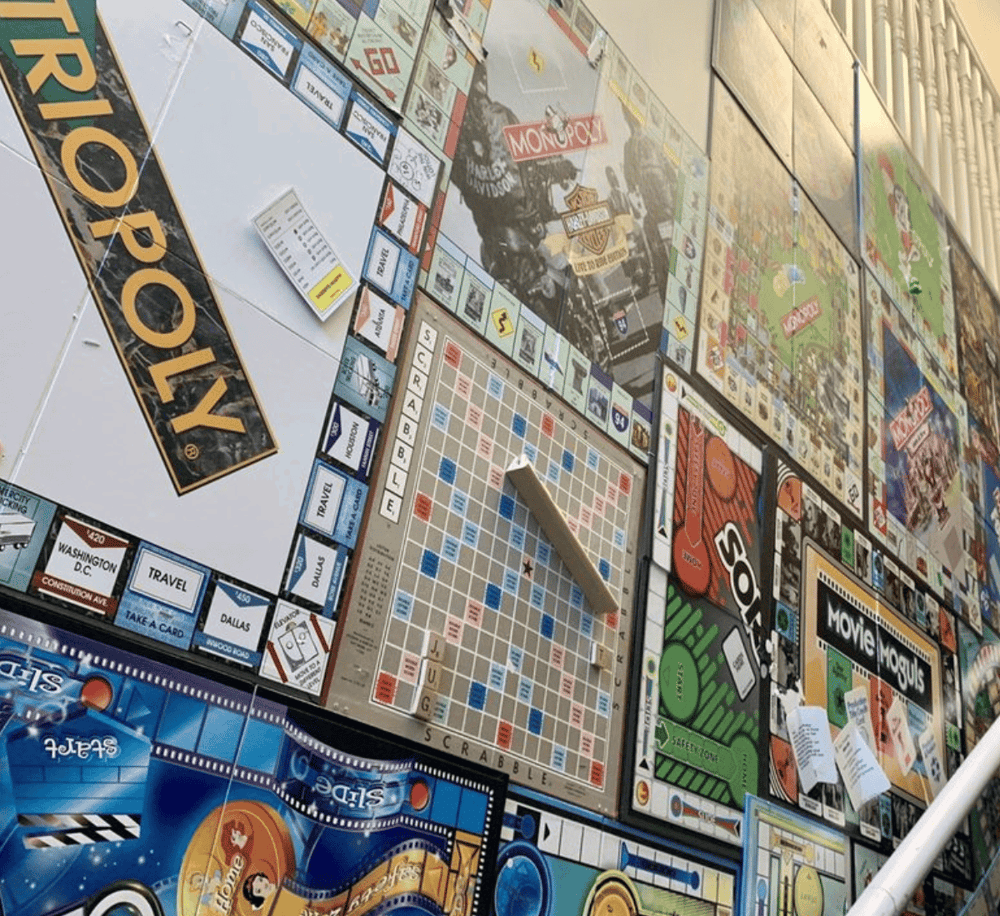 Board game Monopoly on outdoor display for family fun and entertainment beats.