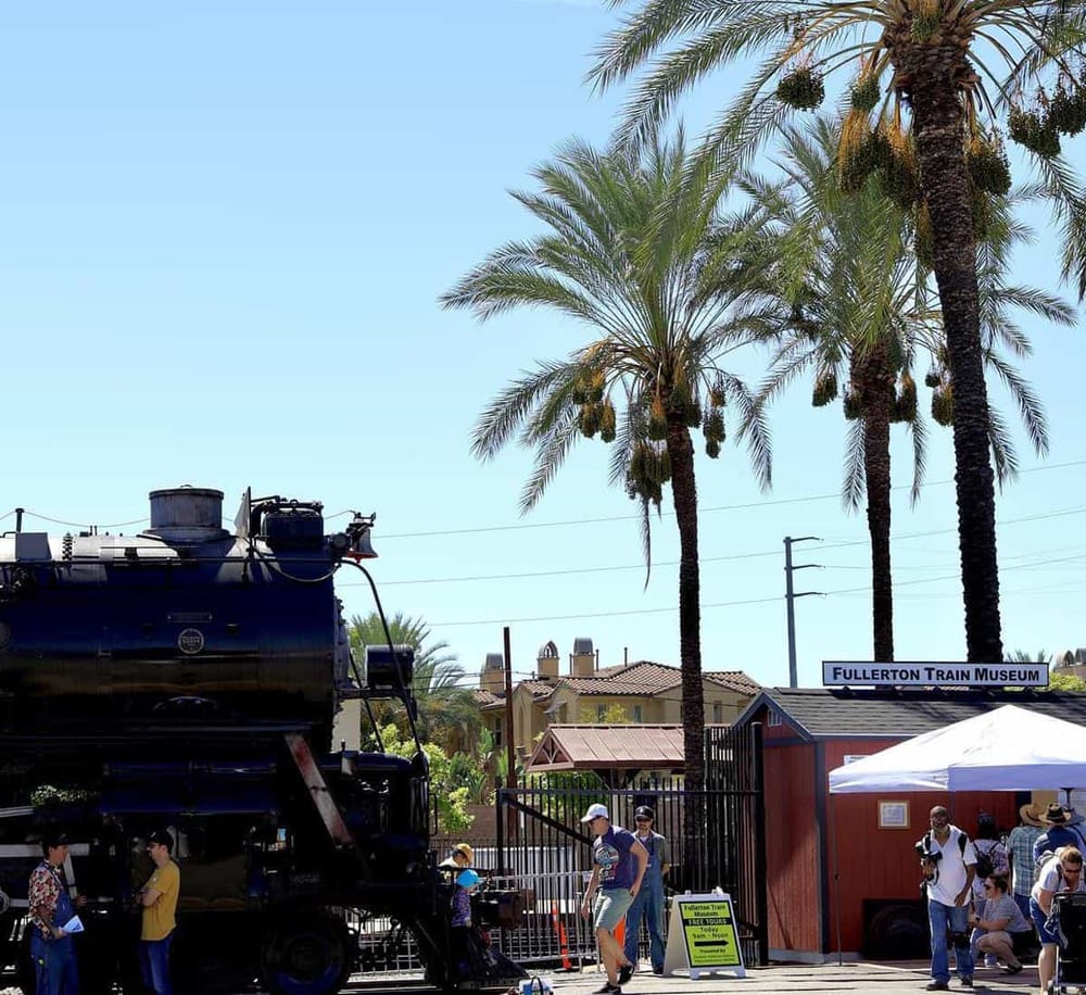 Old-fashioned steam locomotive at Fullerton Train Museum in California.