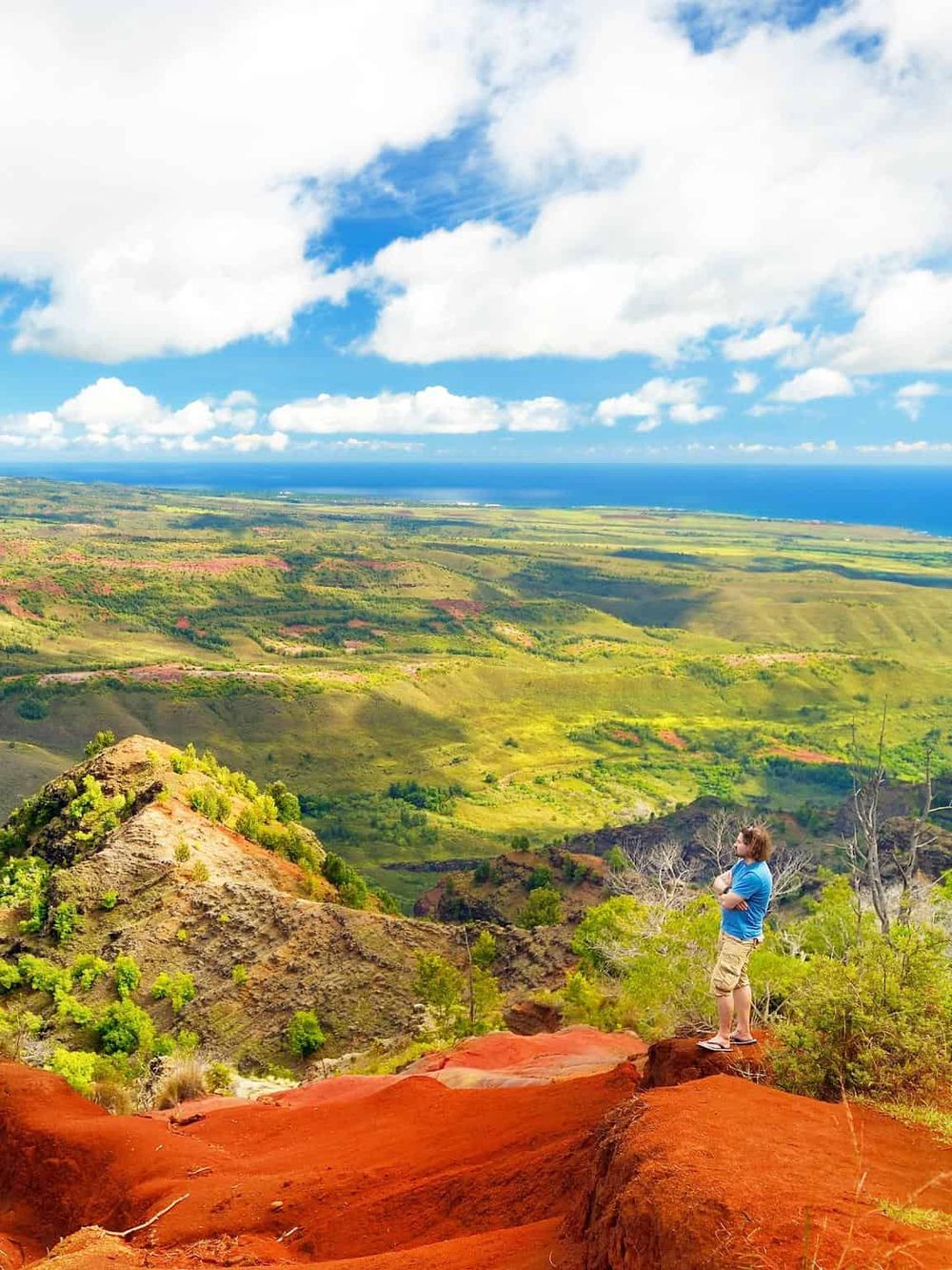 Stunning cliffside view of lush green valleys and ocean, perfect for nature exploration and outdoor adventures.