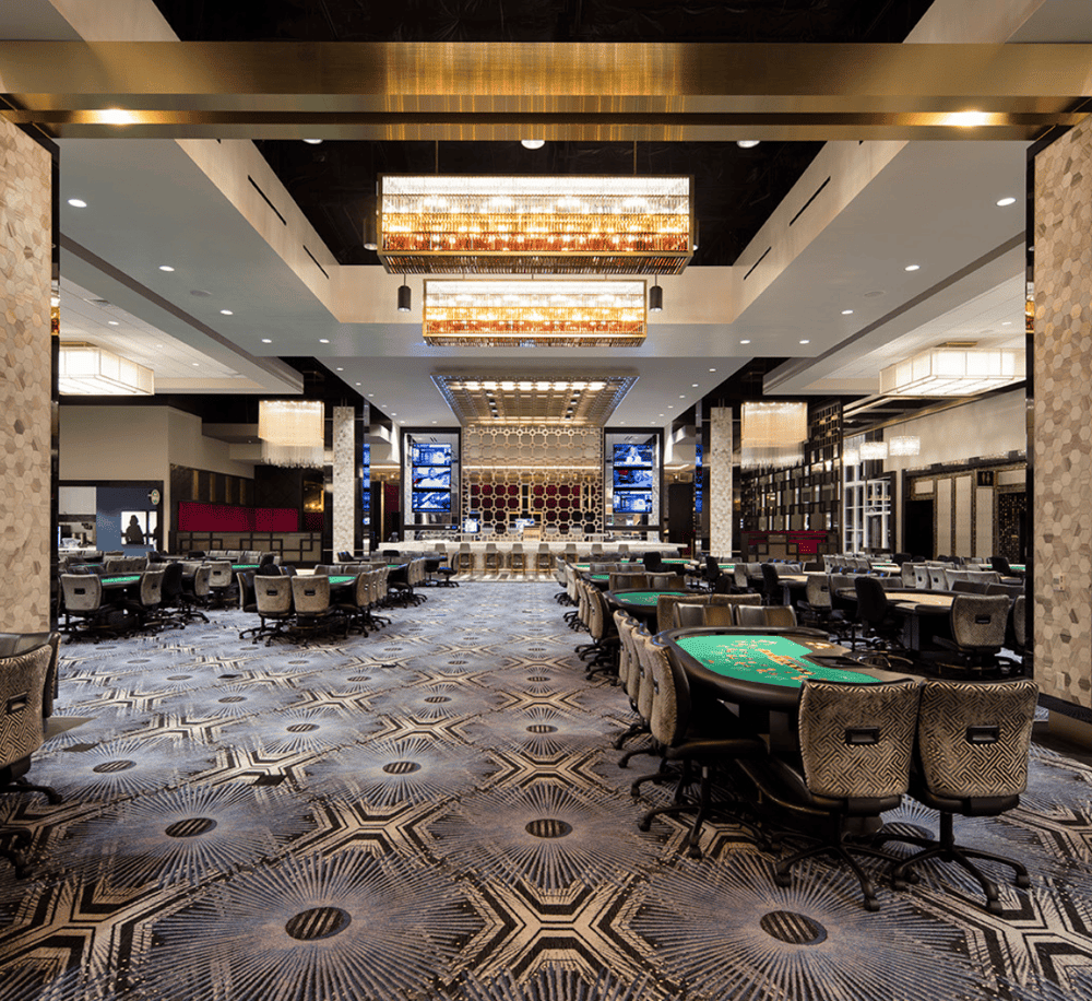 Elegant luxury casino interior with poker tables and high-end decor, ideal for gaming and entertainment.