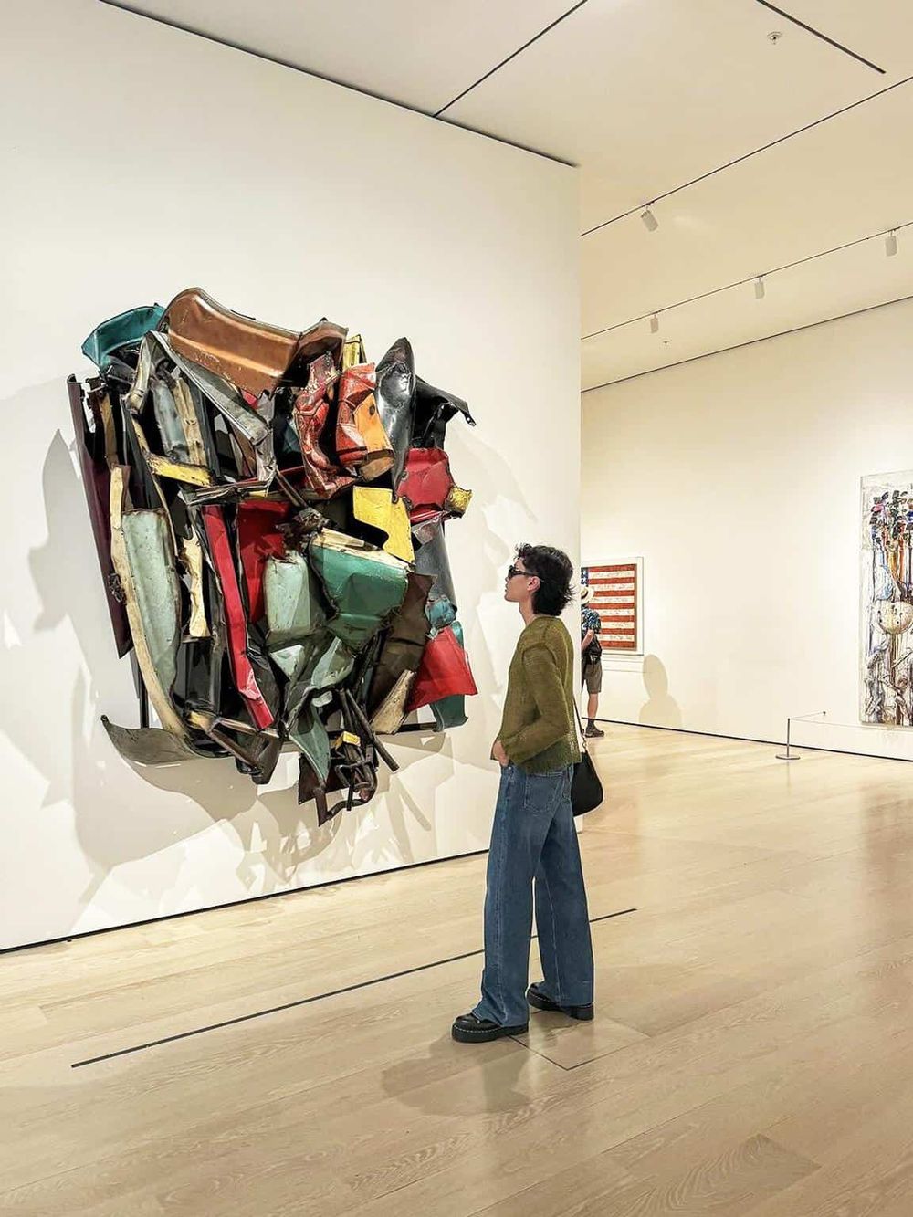 Colorful abstract sculpture at modern art museum.