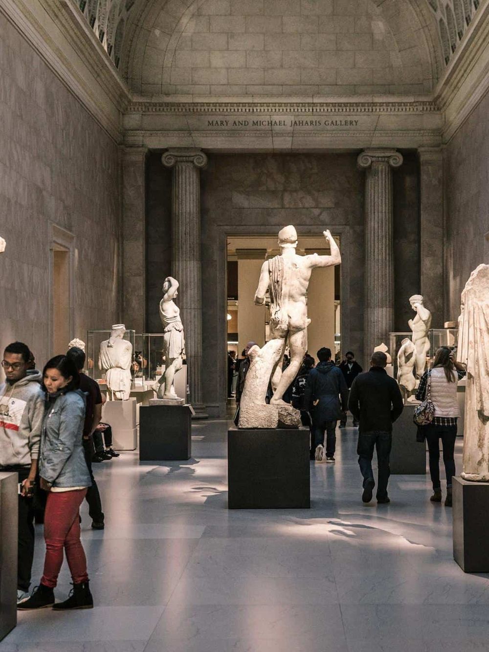 Ancient Greek sculptures exhibit at Mary and Michael Jaharis Gallery in the museum.