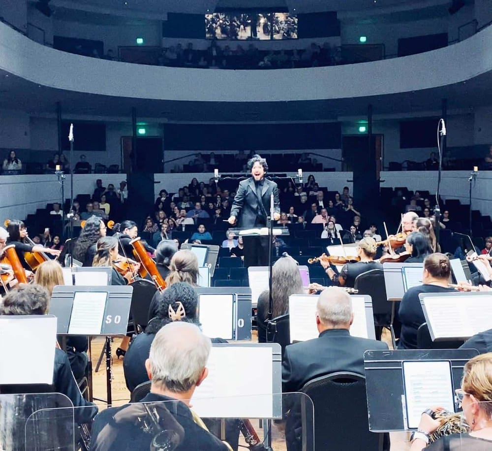Budapest Symphony Orchestra performing with a conductor in a concert hall with an engaged audience.