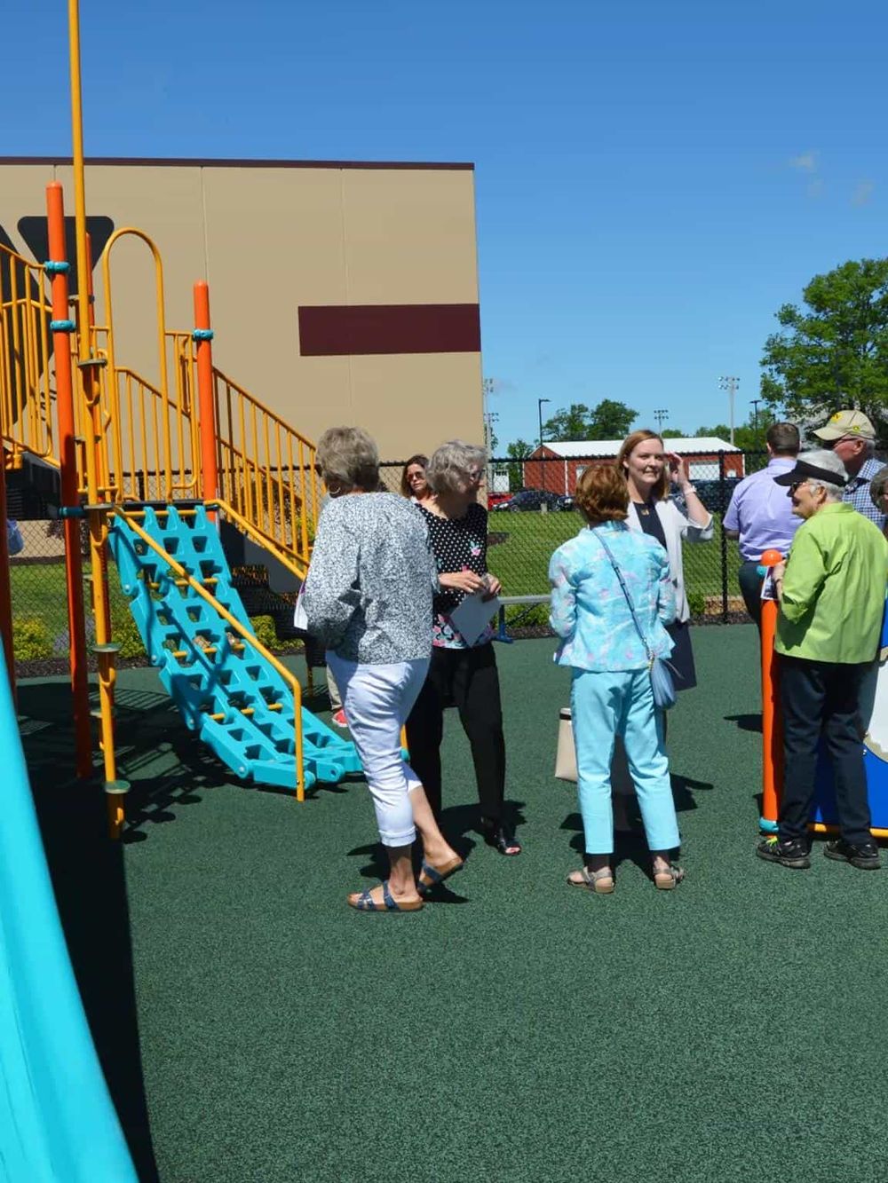 Brightly colored playground equipment at a school or community center.