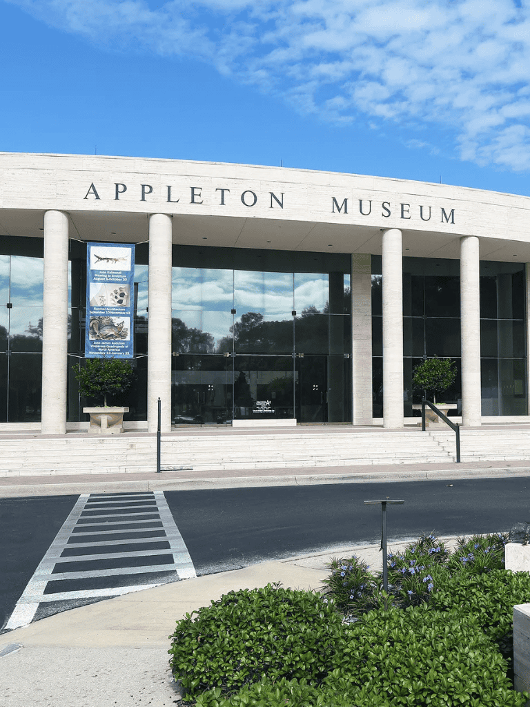 Appleton Museum modern building with glass facade and entry steps, located in Florida.