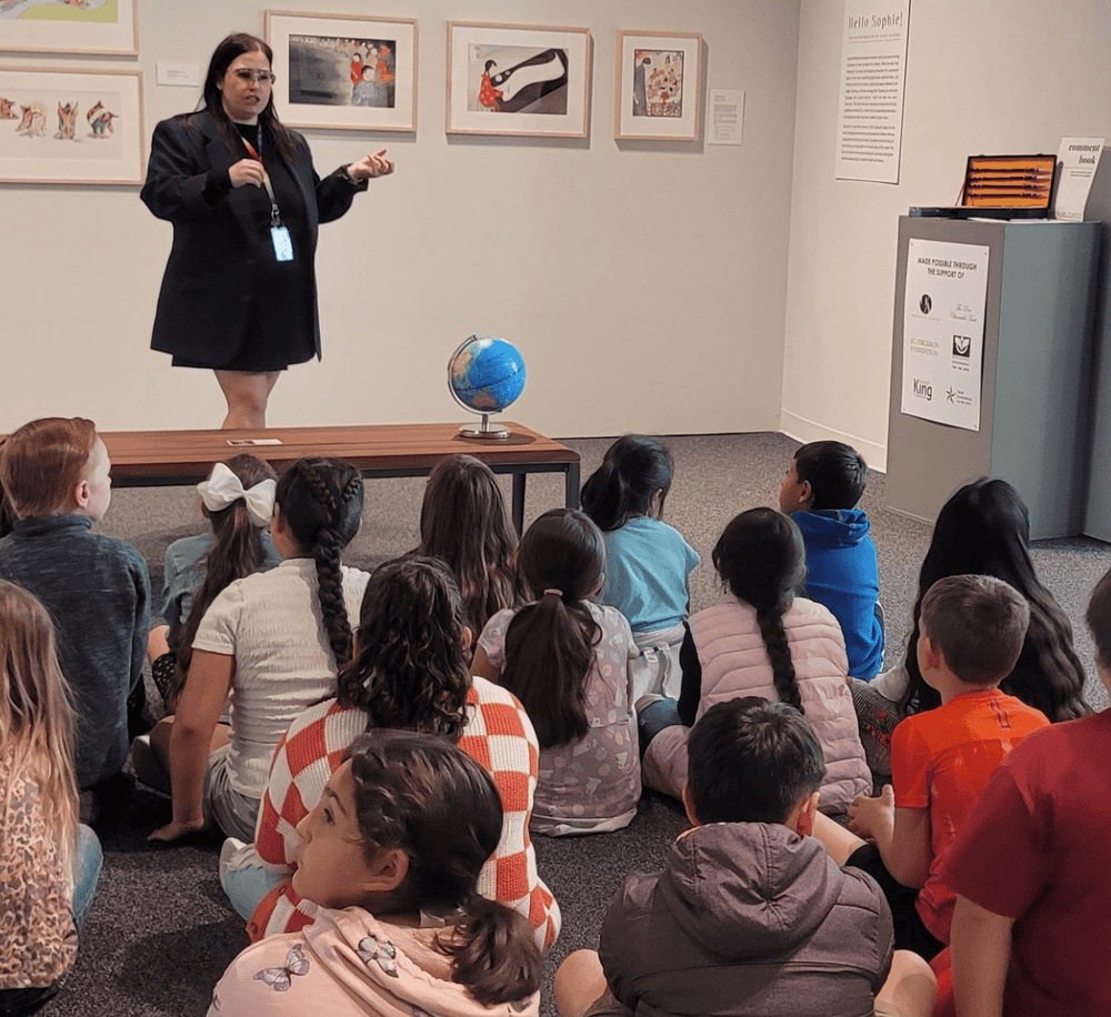 Earth globe used for educational presentation in museum exhibition.