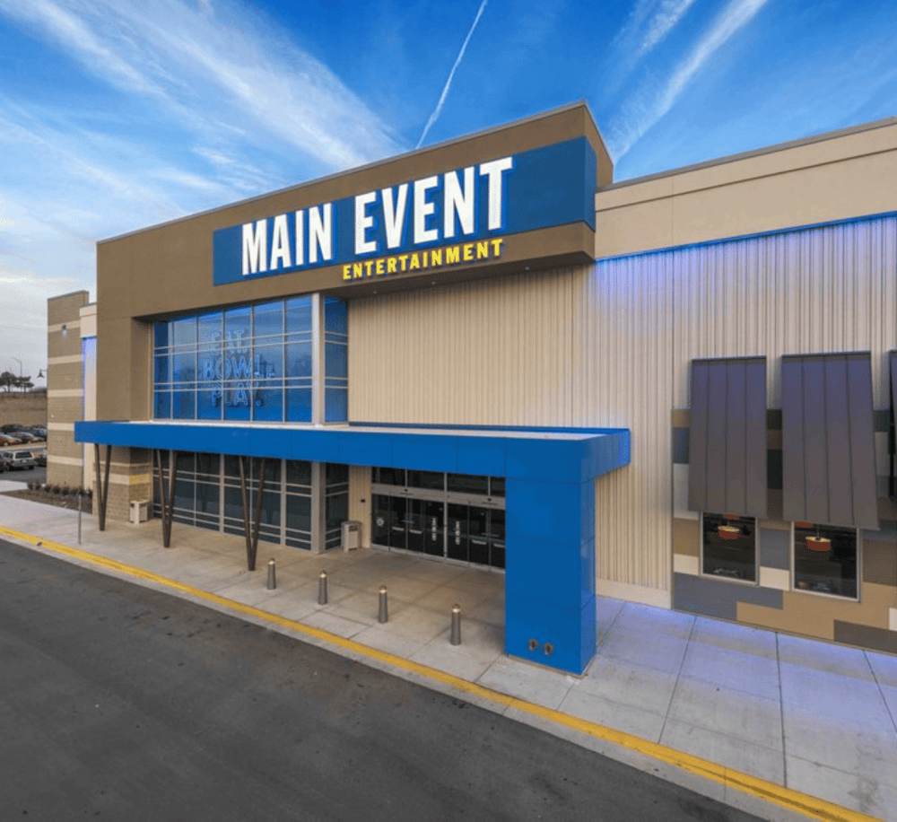 Modern entertainment venue with bold signage and inviting exterior, perfect for events and gatherings.