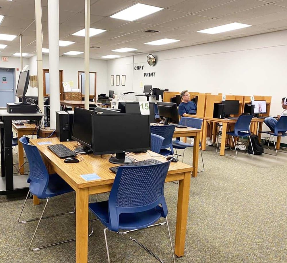 Computer lab at QuestForDirections, offering technology and educational solutions.