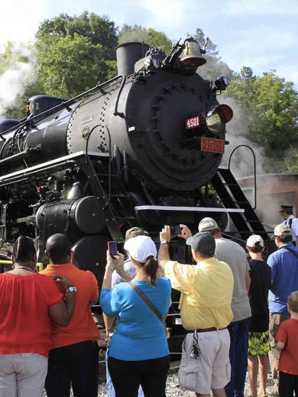 Vintage steam locomotive drilling engine at a historical train park.