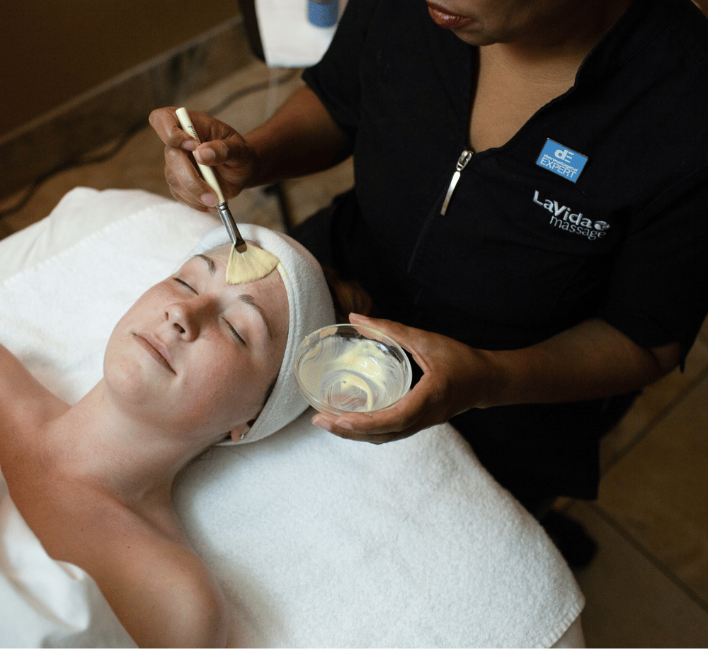 Relaxing facial treatment at LaVidae Massage spa for skin rejuvenation and wellness.