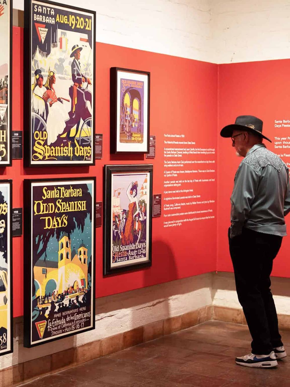 Colorful Santa Barbara Old Spanish Days posters showcase local history and cultural celebrations.