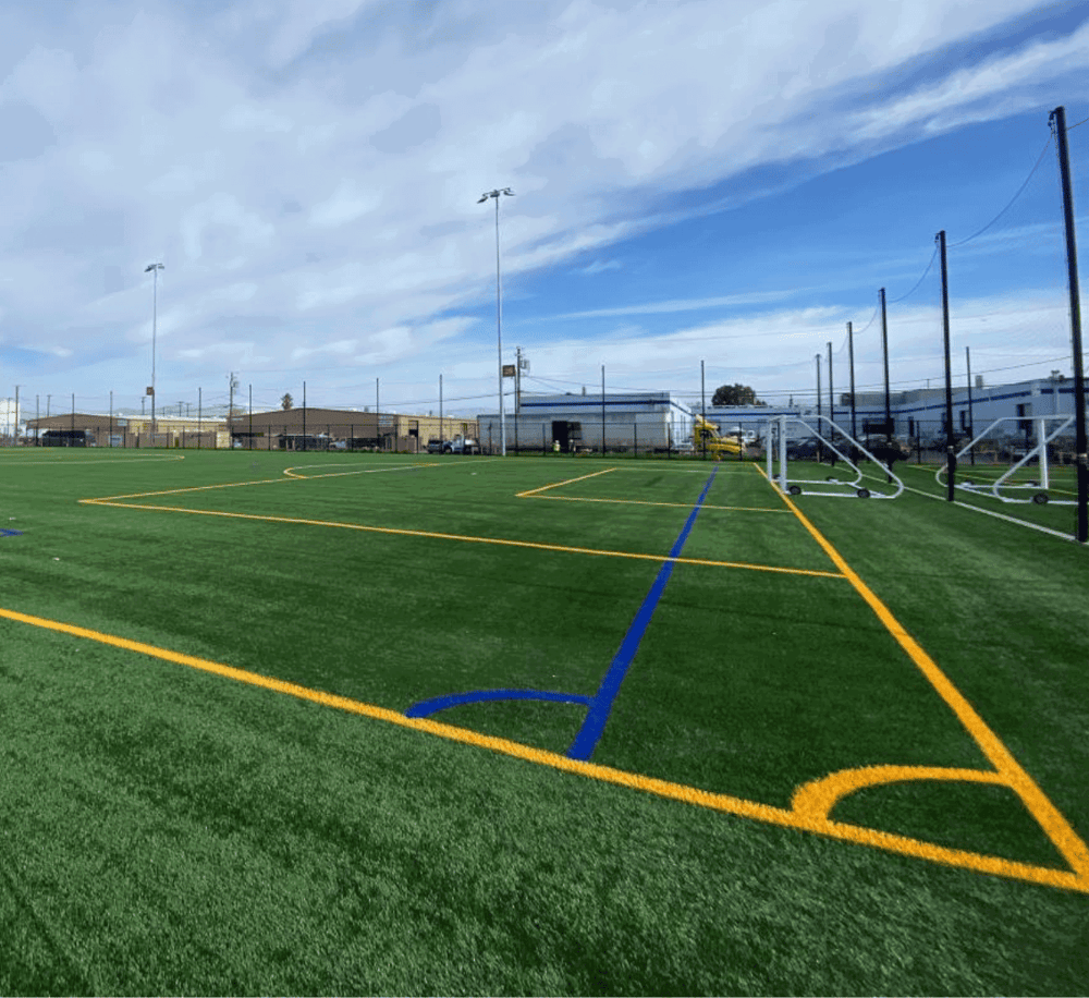 Artificial turf sports field with colorful lines for multiple sports at QuestForDirections.