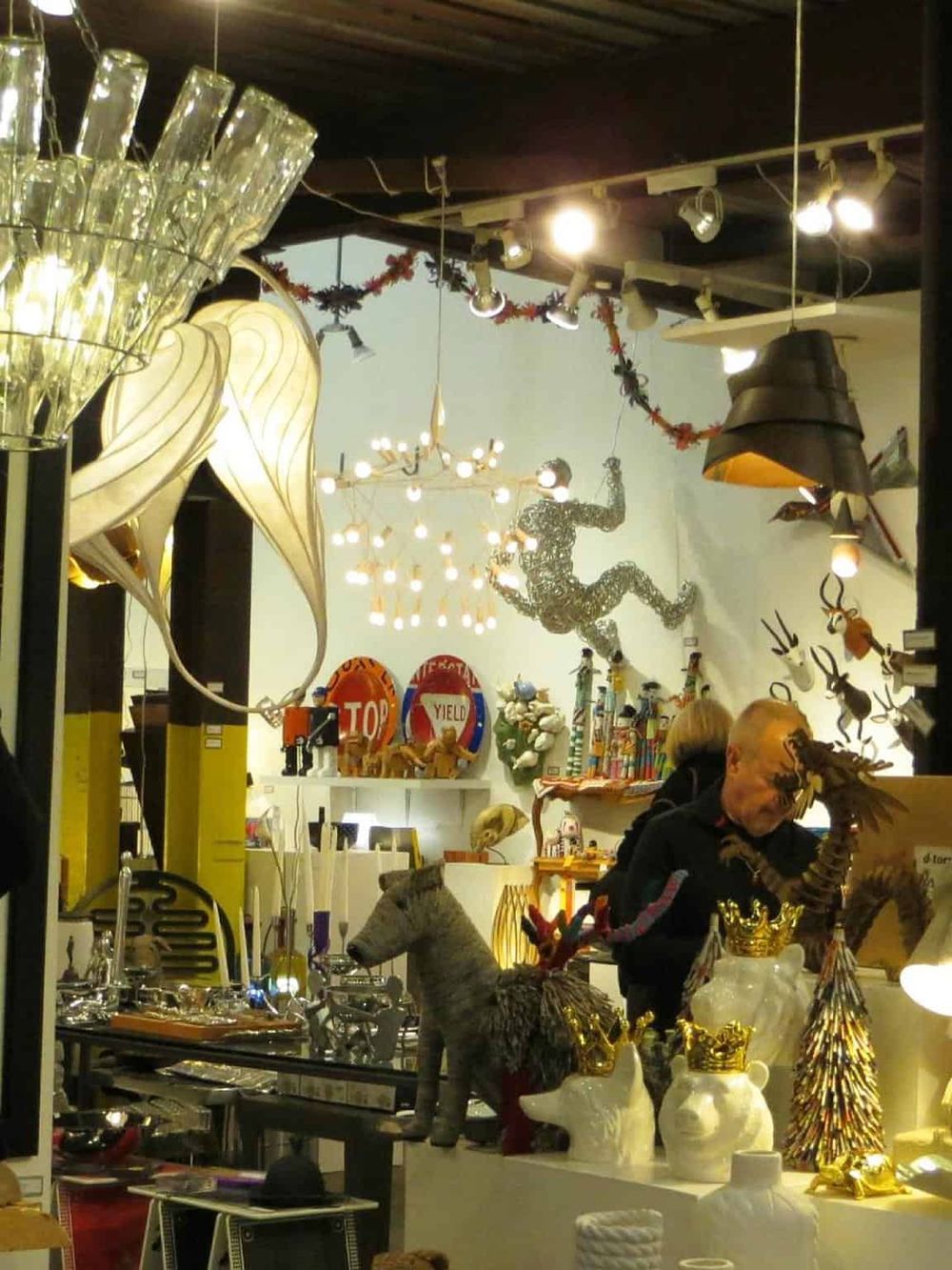 Unique home decor and lighting showroom at QuestForDirections with eclectic ornaments and festive decorations.