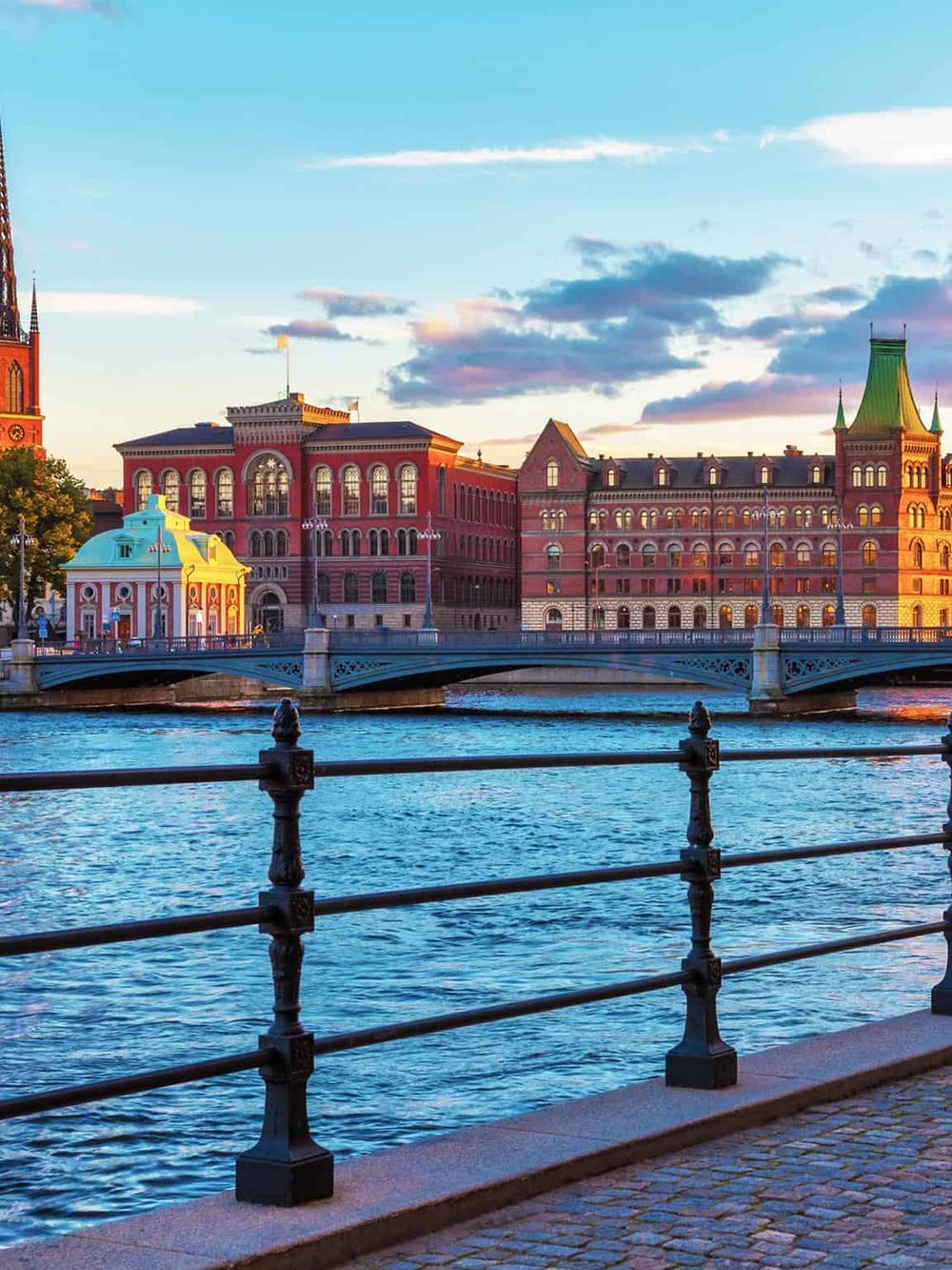 Historic cityscape of Stockholm with colorful architecture and waterfront views in Sweden.