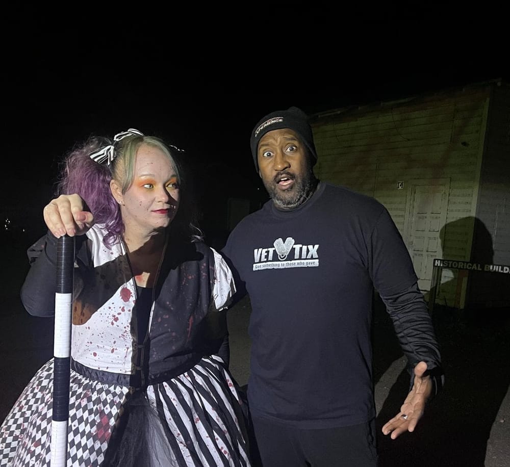 Spooky Halloween night with friends in costume at Quest For Directions event.