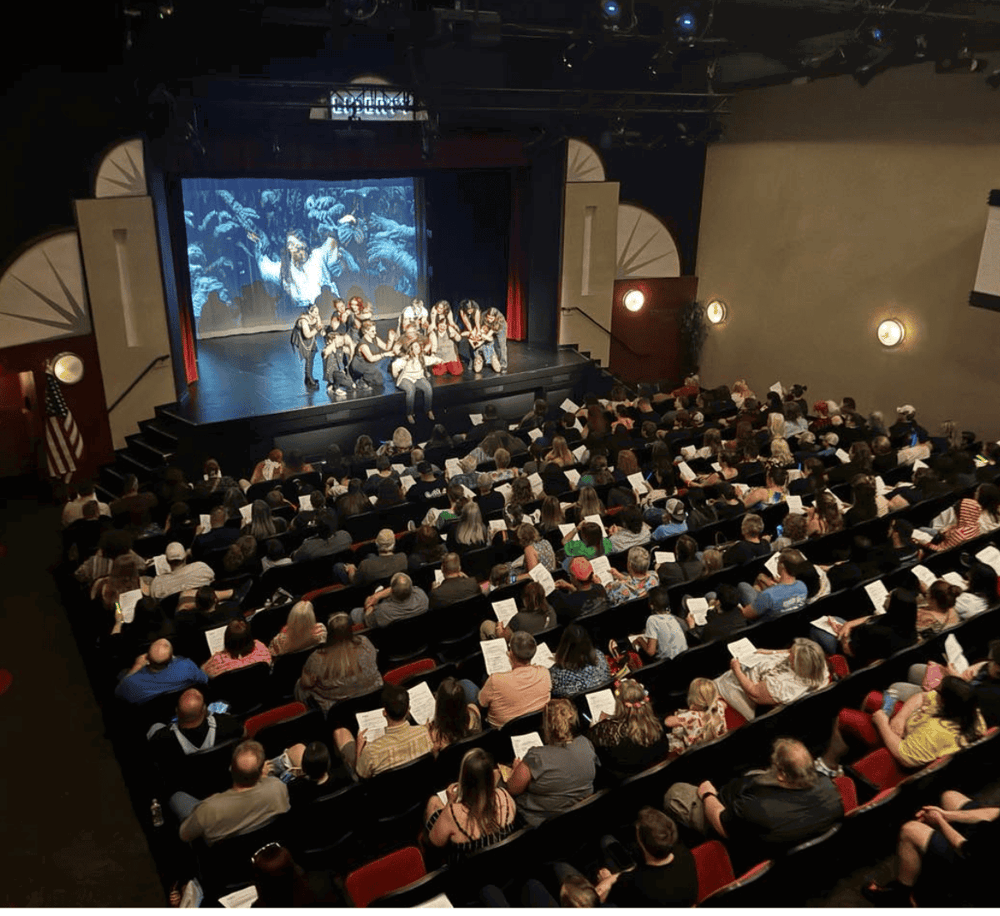 Engaging theater performance on stage with audience at QuestForDirections.