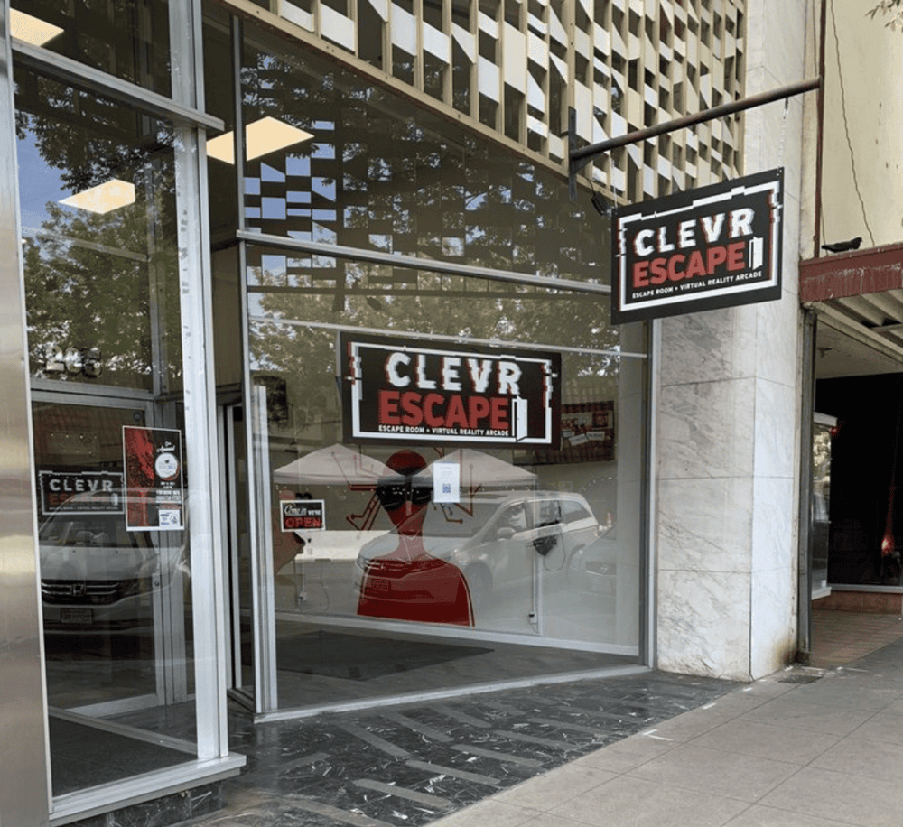 Interactive escape room experience at Clever Escape virtual reality arcade in downtown.