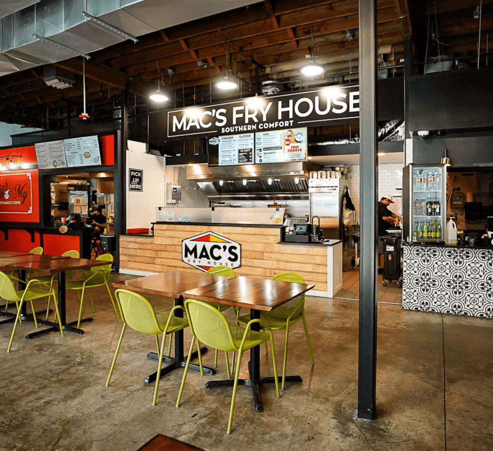 Delicious food at MAC's Fry House, a popular southern comfort cuisine restaurant with cozy seating.