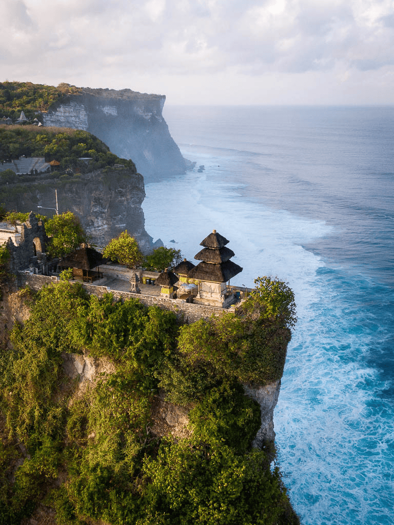 Cliffside temple overlooking the ocean in Bali, Indonesia.