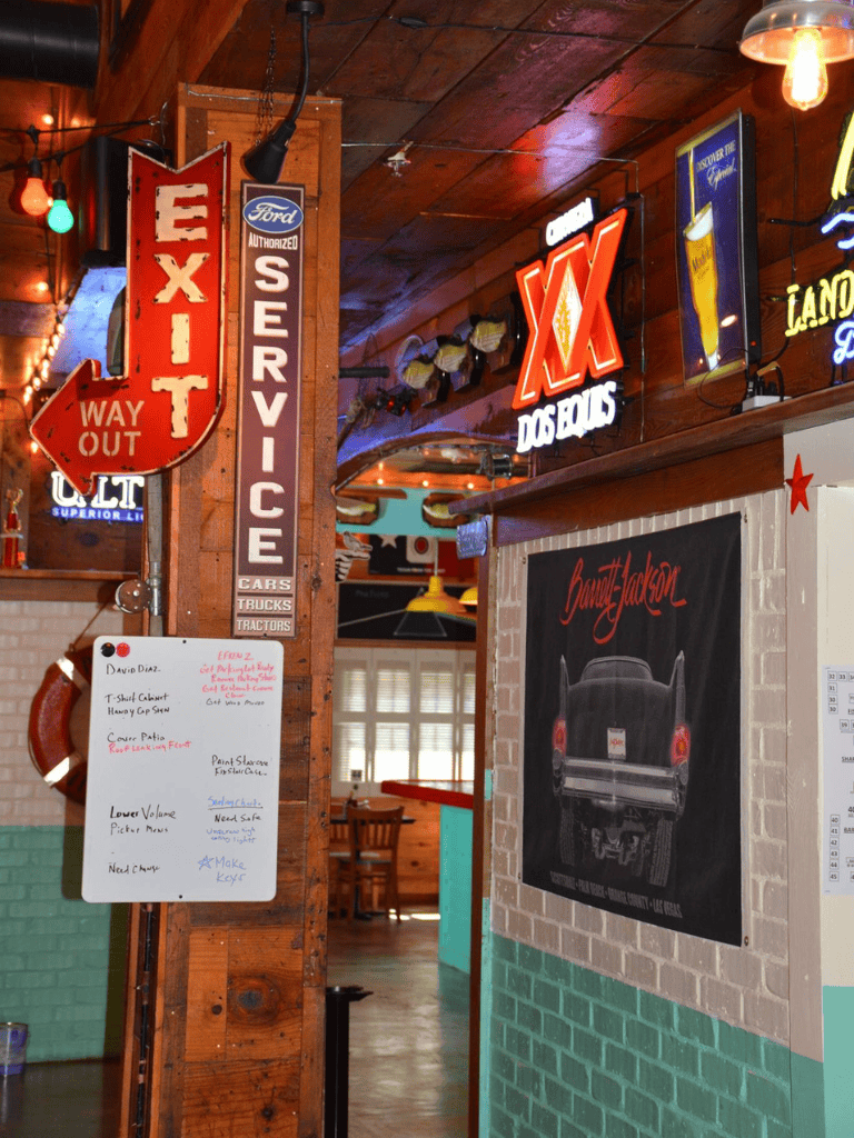 Neon bar signs at local restaurant, vintage decor, inviting atmosphere, QuestForDirections SEO optimized image.