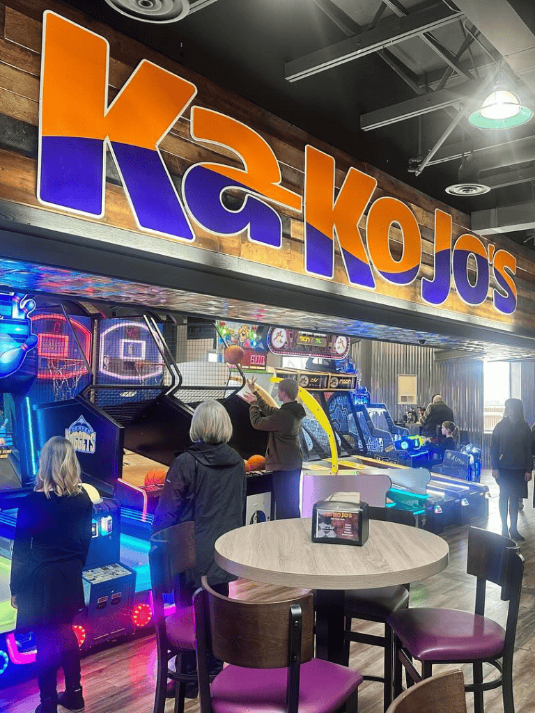 Arcade basketball games at KaKoJS in a lively entertainment center.