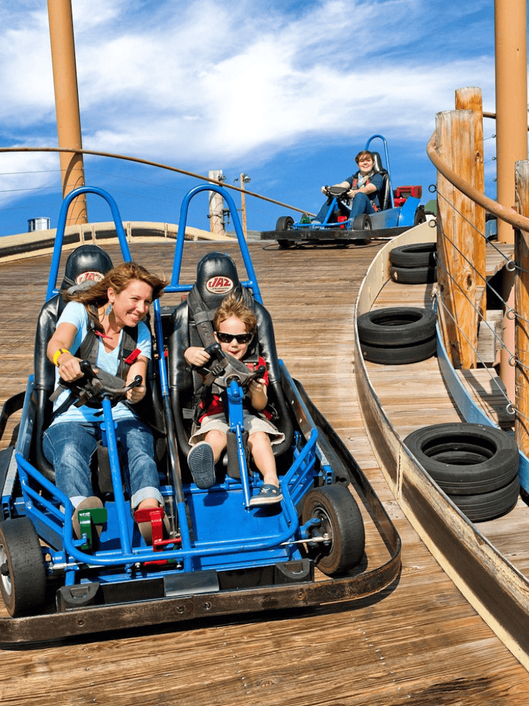 Thrilling go-kart ride at Quest for Directions adventure park, perfect for family fun and outdoor activities.