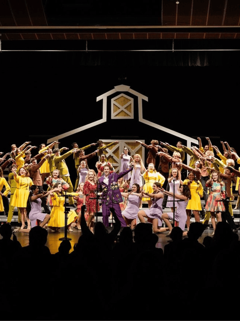 Vibrant theater performance featuring diverse cast and dynamic choreography on stage.