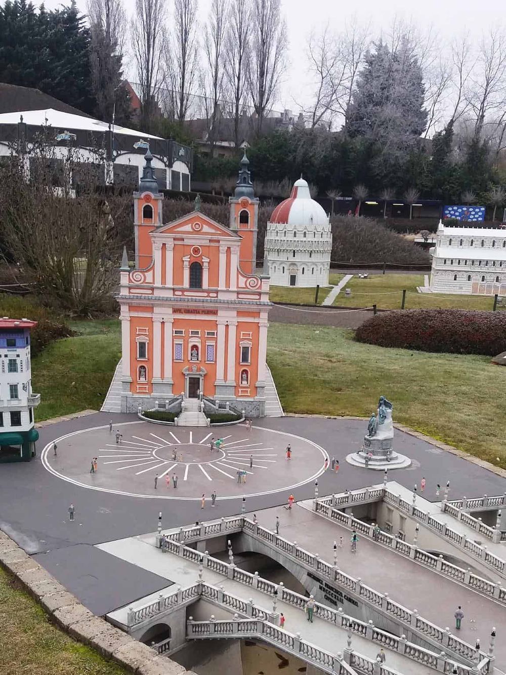 Miniature European-style architecture park featuring iconic buildings and detailed landscape design.