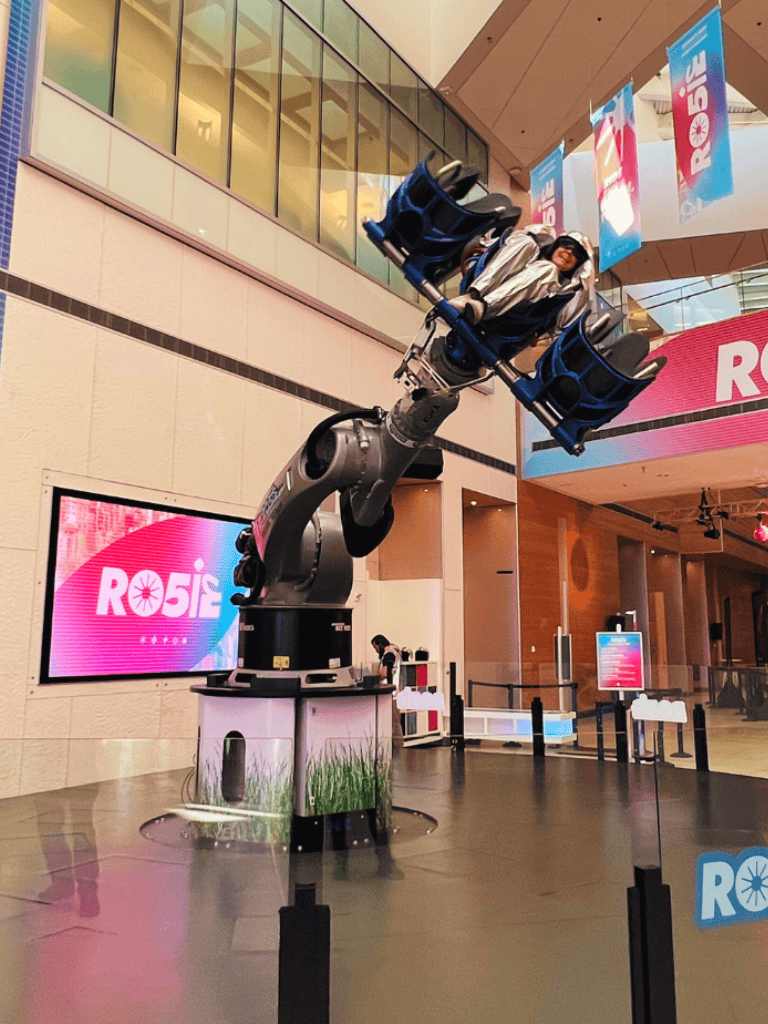 Robotic arm simulator for family entertainment at QuestForDirections shopping mall.