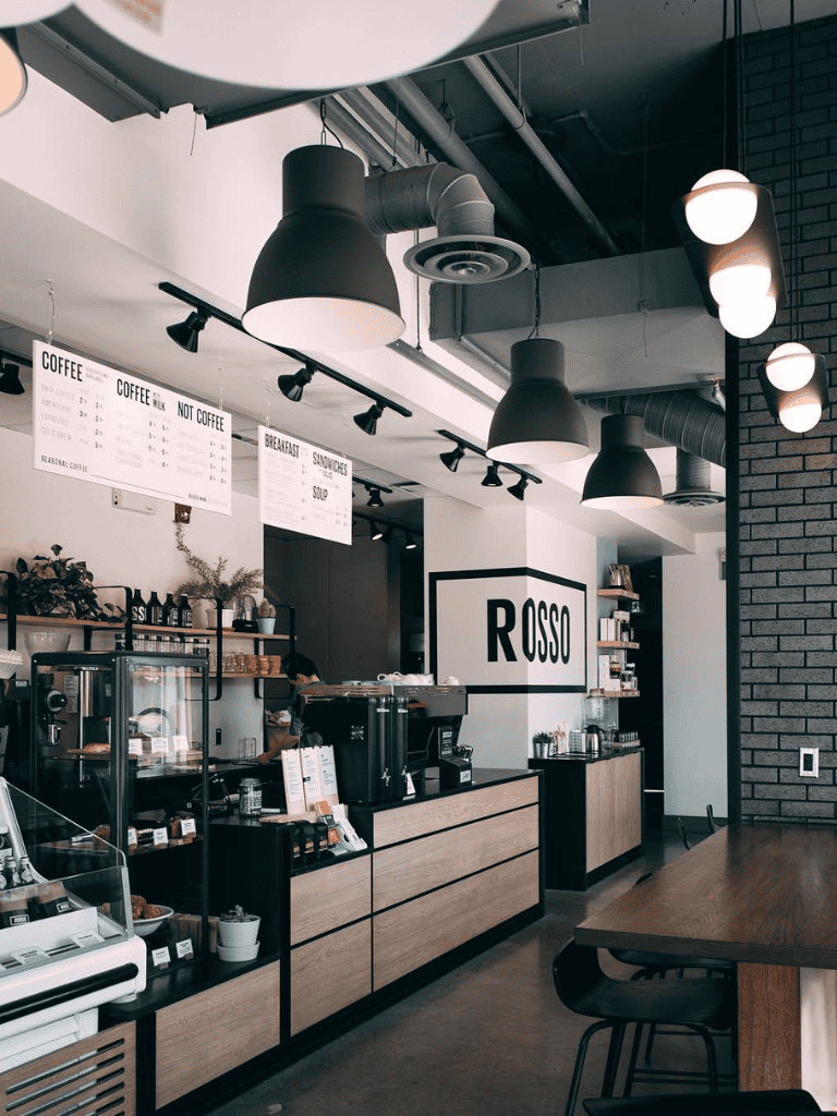 Modern cafe interior showcasing a stylish coffee counter at QuestForDirections.