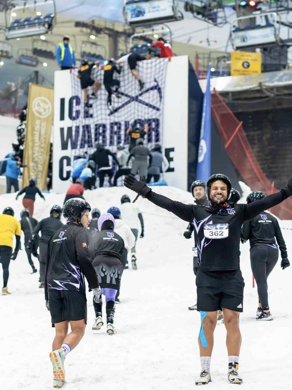 Ice climbing challenge at Quest for Directions winter event, snowy outdoor activity for adventure enthusiasts.