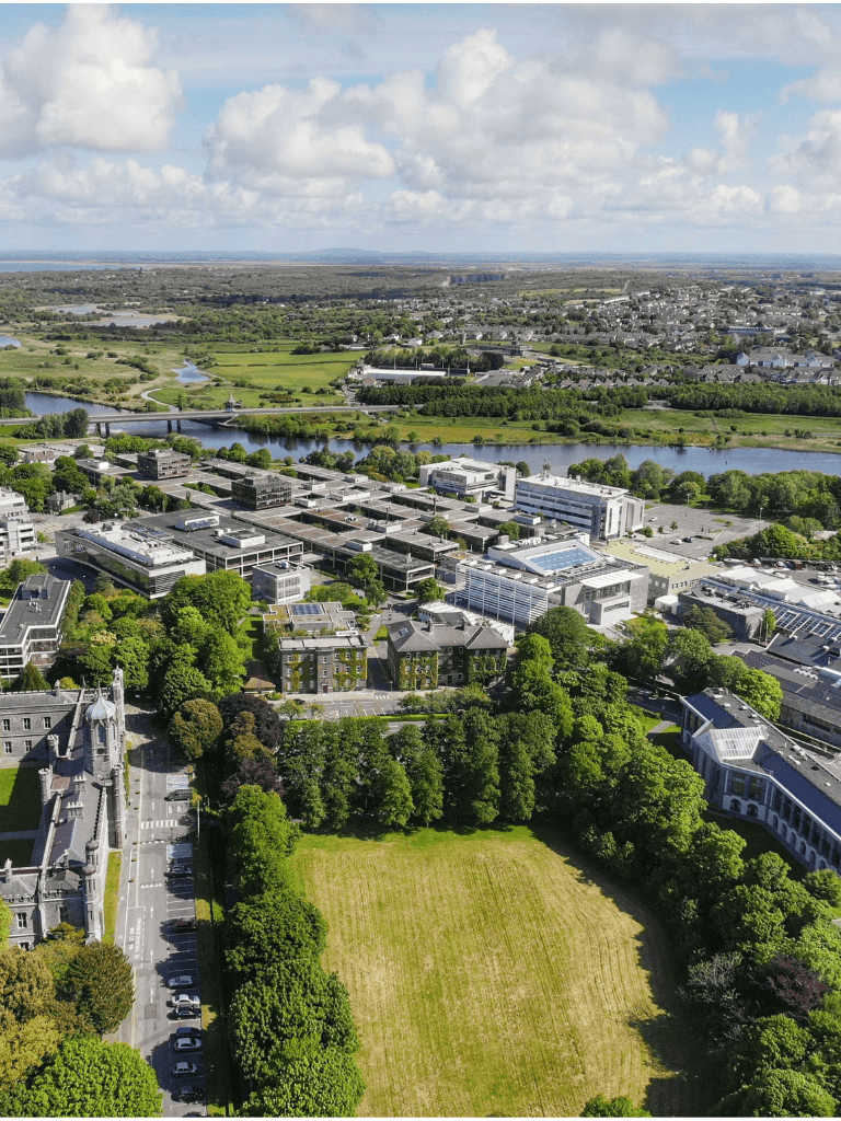 Aerial view of QuestForDirections campus with lush greenery and modern buildings in a scenic neighborhood.