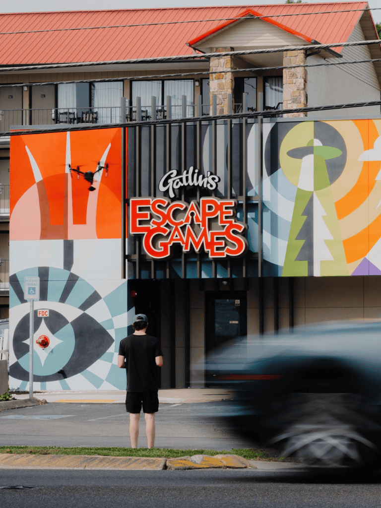 Drone-themed escape game attraction at Gatlin's Escape Games in Texas.