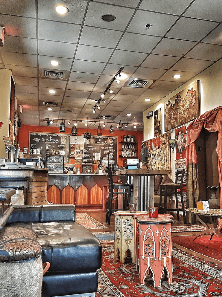 Relaxed Indian restaurant interior at QuestForDirections, showcasing cozy decor and inviting seating.