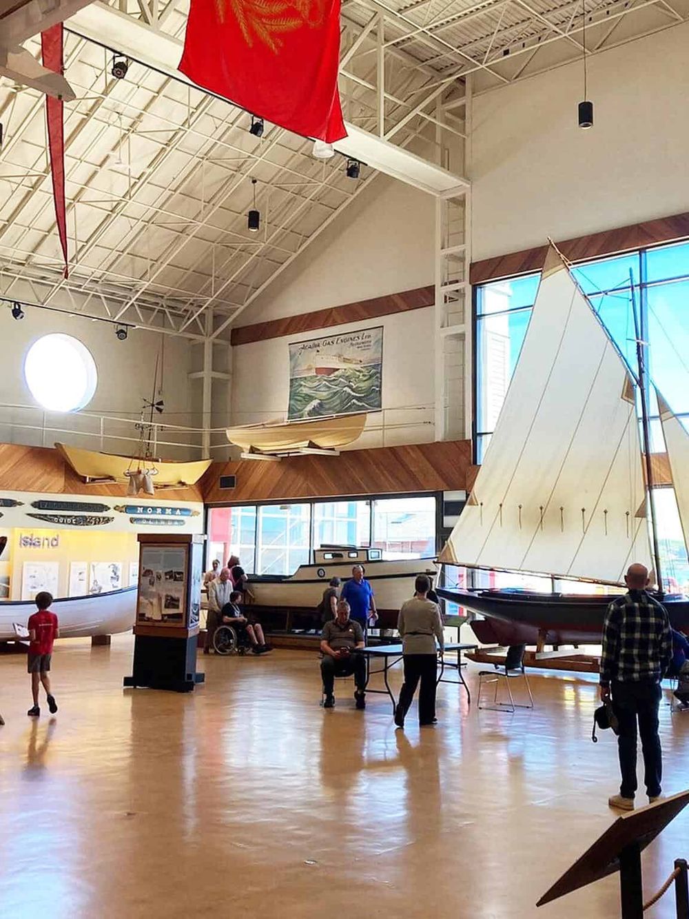 Model ships and maritime exhibits inside a maritime museum or similar maritime display space.