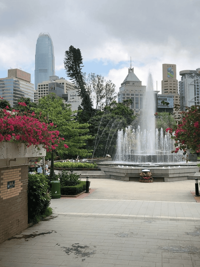 Fountain and cityscape with skyscrapers in downtown San Francisco, California.